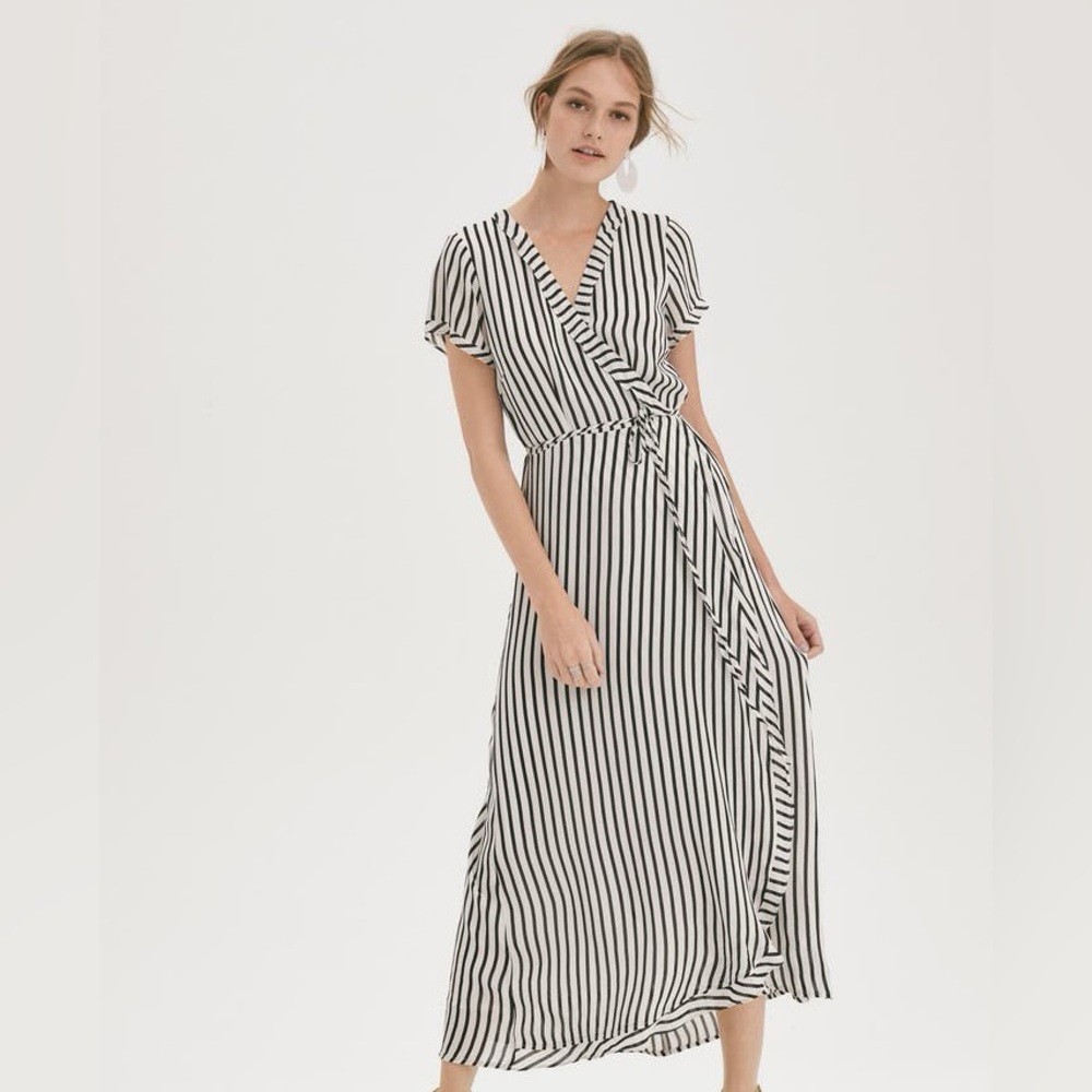 Bardot Aide Striped Midi Wrap Dress Women’s Size Large